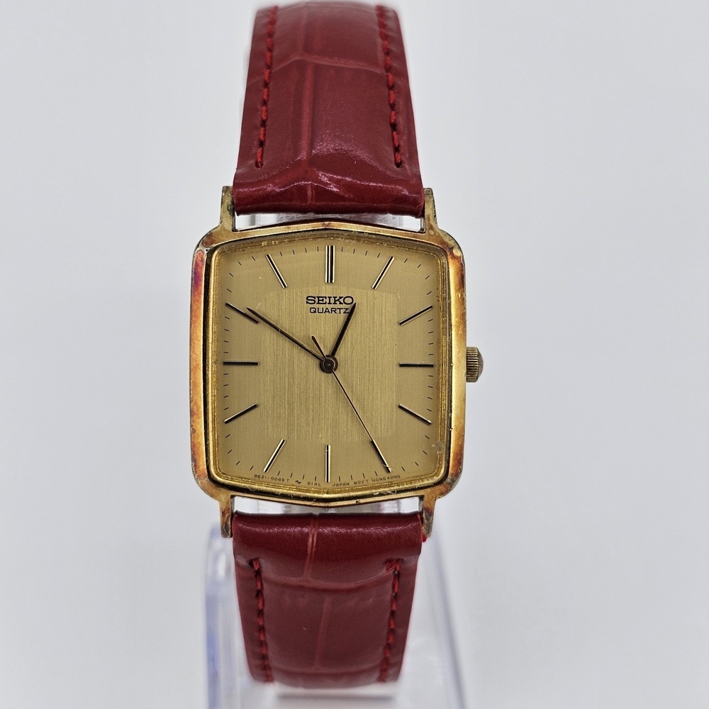VTG Seiko Women's Watch 26MM Gold Dial NEW Red Leather Bands NEW Battery